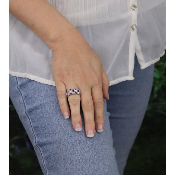 Sterling Silver Lab Created Ruby and Cubic Zirconia Band Ring Size 5 3/4 - Picture 4 of 7